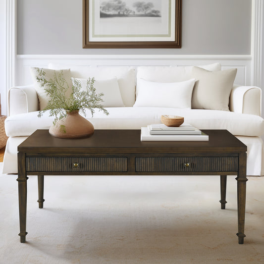 Fluted 2-Drawer Coffee Table For Living Room, Brown