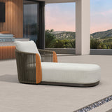 PURPLE LEAF Hailar Olefin Patio Chaise Lounge Chair , Upholstered Pool Lounge Chairs for Outdoor with Teak Armres for Deck, Pool, Lawn, Garden, Courtyard, Porch