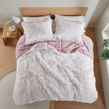 Wholesale Shaggy Faux Solid Fur Comforter Mini Set, Pink/White