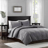 Velvet 3-Piece Quilt Set, Grey