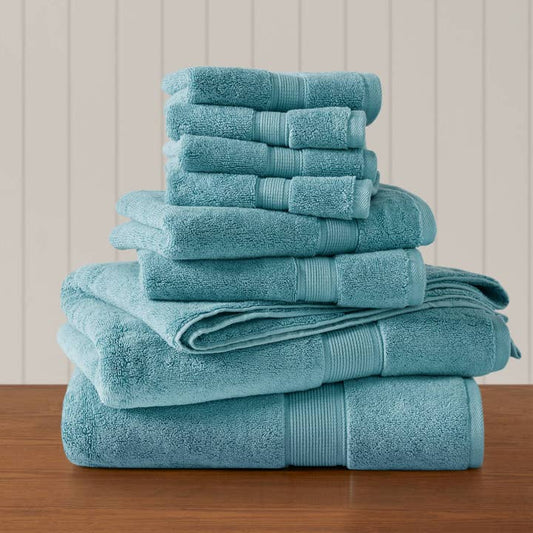 Antibacterial Spa-Like 8-Piece Bathroom Towel Set, Aqua