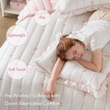 Soft Bow Embroidered Quilt Mini Set, Pink