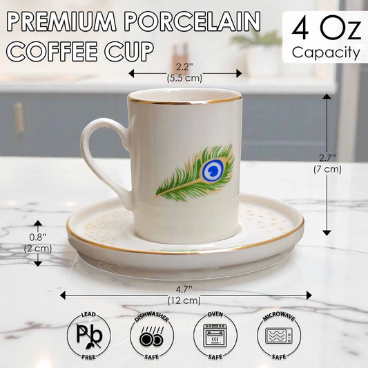Peacock Feather Porcelain Espresso Cup & Saucer