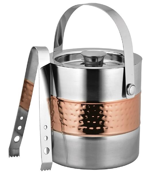 Hammered Ribbed Copper Ice Bucket with Lid & Tongs