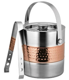Hammered Ribbed Copper Ice Bucket with Lid & Tongs