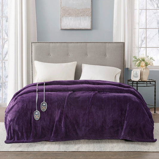 Heated Microlight Plush Electric Bedding Blanket, Purple