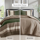Fluffy Striped Pieced Faux Suede Comforter Set, Green