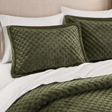 Soft Velvet Cross Stitch Coverlet Set with Shams, Green