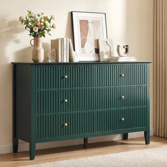 Modern Green Fluted Dresser with 6 Drawers