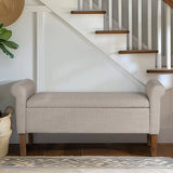 Transitional Cream Upholstered Rolled Armrest Storage Bench