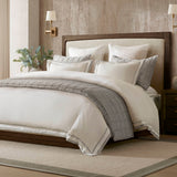 Refined Embroidered Linen Blend Duvet Cover Set, White/Gray