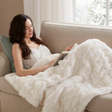 Soft Warm Ruched 50x60" Throw Blanket, Ivory
