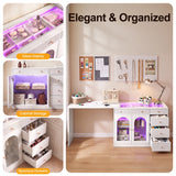 Rotatable L-Shaped Vanity Desk with Led Light, Double Arched