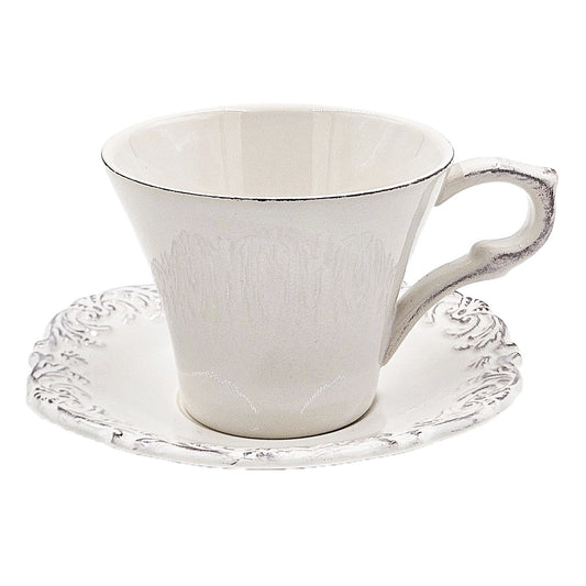 White Vintage-Style Tea Cup & Saucer Set