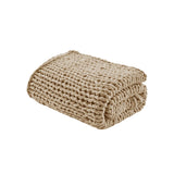 Handmade Chunky Double Knit Throw 50x60", Tan