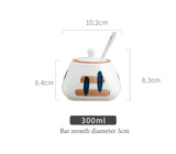 Japanese Hand Painted Ceramic Spice Jar with Spoon