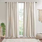 Geo Print Chenille Light Filtering Window Curtain, Ivory