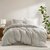 3 Piece Yarn-Dyed Stripes All-Seasons Duvet Set, Grey