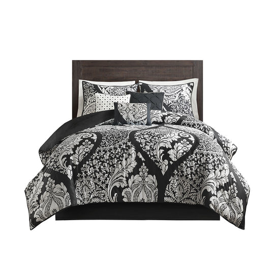 Traditional 7-Piece Cotton Comforter Set, Black