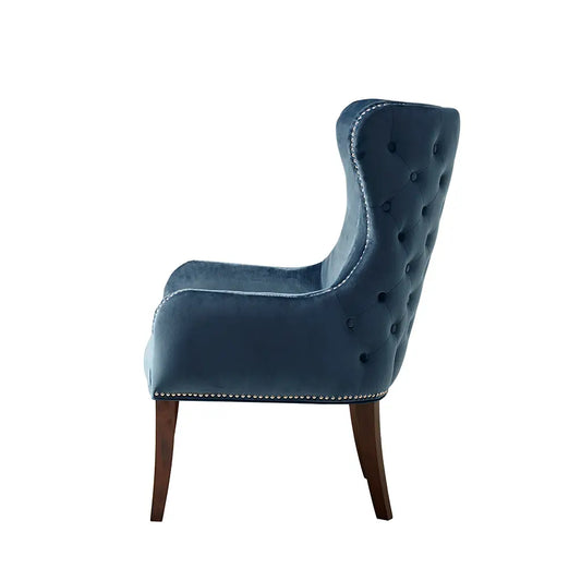 Wholesale Button Tufted Back Winged Track Arms Accent Chair, Blue
