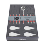 Red Chopsticks & Laguiole Spoons with Ceramic Rests, 4 Pairs