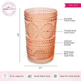 13 oz. Hobnail Beaded Floral Rose Gold Drinking Glasses (Set