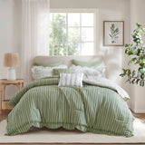 5 Piece Scalloped Edged Botanical Comforter Set, Sage Green