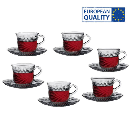 Pasabahce 12-Piece Glass Tea Cup & Saucer Set