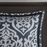 Classic Damask 8-Piece Jacquard Comforter Set, Navy Blue