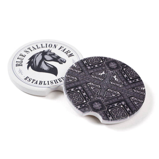 Blue Stallion Black Mosaic Ceramic Car Coasters