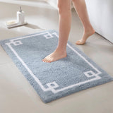 High Pile Bordered Bathroom Rug, Blue