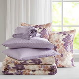 Watercolor Floral Comforter Set with Bed Sheets, Taupe