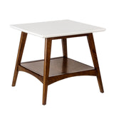 Midcentury Pecan Wood Side Table with Bottom Shelf