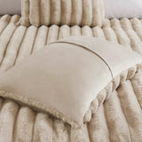 3 Piece Ultra Soft Faux Fur Ribbed Comforter Set, Taupe