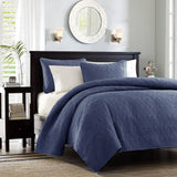 3 Piece Reversible Cottage Quilt Set, Navy