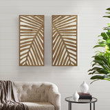 Carved Palm Leaves Tropical 2-Piece Wood Wall Art Home Decor