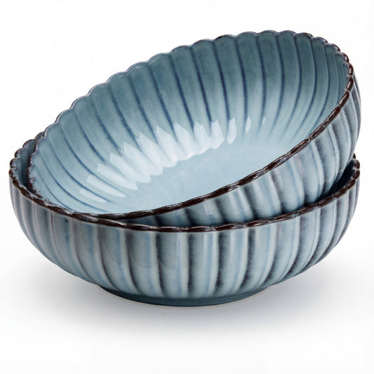 Kook Tidal Serving Bowls 70 oz, Blue, Set of 2