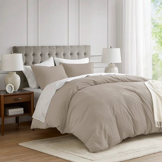 Waffle Weave Textured Duvet Cover Set, Neutral