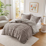 Solid Faux Fur Comforter Mini Set, Gray