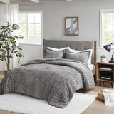 3-Piece Faux Faur Checkbord Comforter Set, Grey