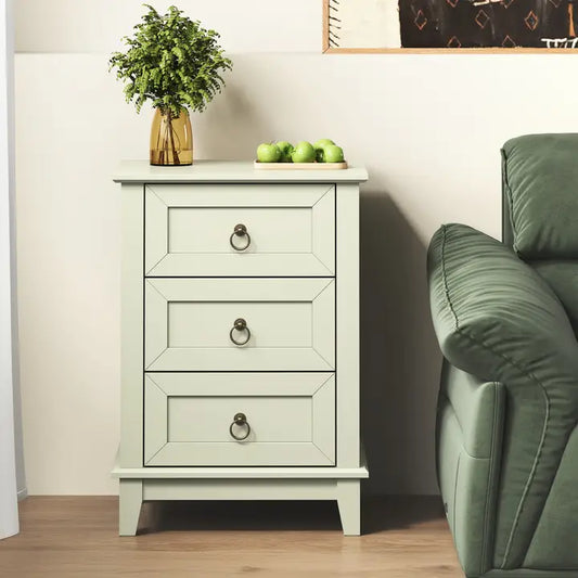 Modern 3-Drawer Wooden Nightstand, Tall & Narrow