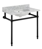 ANZZI Verona 34.5" Wall Mounted Console Sink (34" H), Scratch-Resistant Carrara White Stone Countertop, Ceramic Sink, Optional Frame Finishes