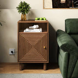 Nightstand with 1 Door, Modern Side Table Charging Station
