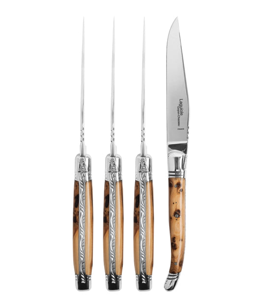 Goyon-Chazeau, Set of 4, Laguiole Juniper Wood Steak Knives