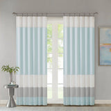 Color Block Stripes Polyoni Pintuck Curtain Panel, Aqua