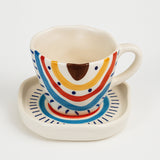 Boho Hand Painted Ceramic Tea Cup & Saucer Set
