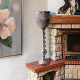 Black Diamond Glass Chalise on a Nickel Turned Metal Stand- Medium