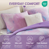 Watercolor Tie Dye Comforter Set with Throw Pillow, Purple