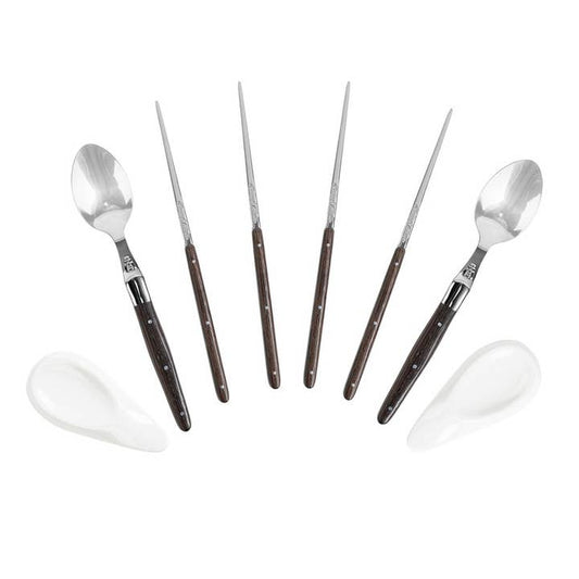 Wenge Wood Chopsticks, Laguiole Spoons & Ceramic Rests Set