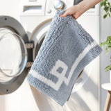 High Pile Bordered Bathroom Rug, Blue